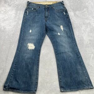VTG Unionbay Baggy Wide Leg Jeans 34 Blue Distressed Y2K Skate Denim Mens 90s